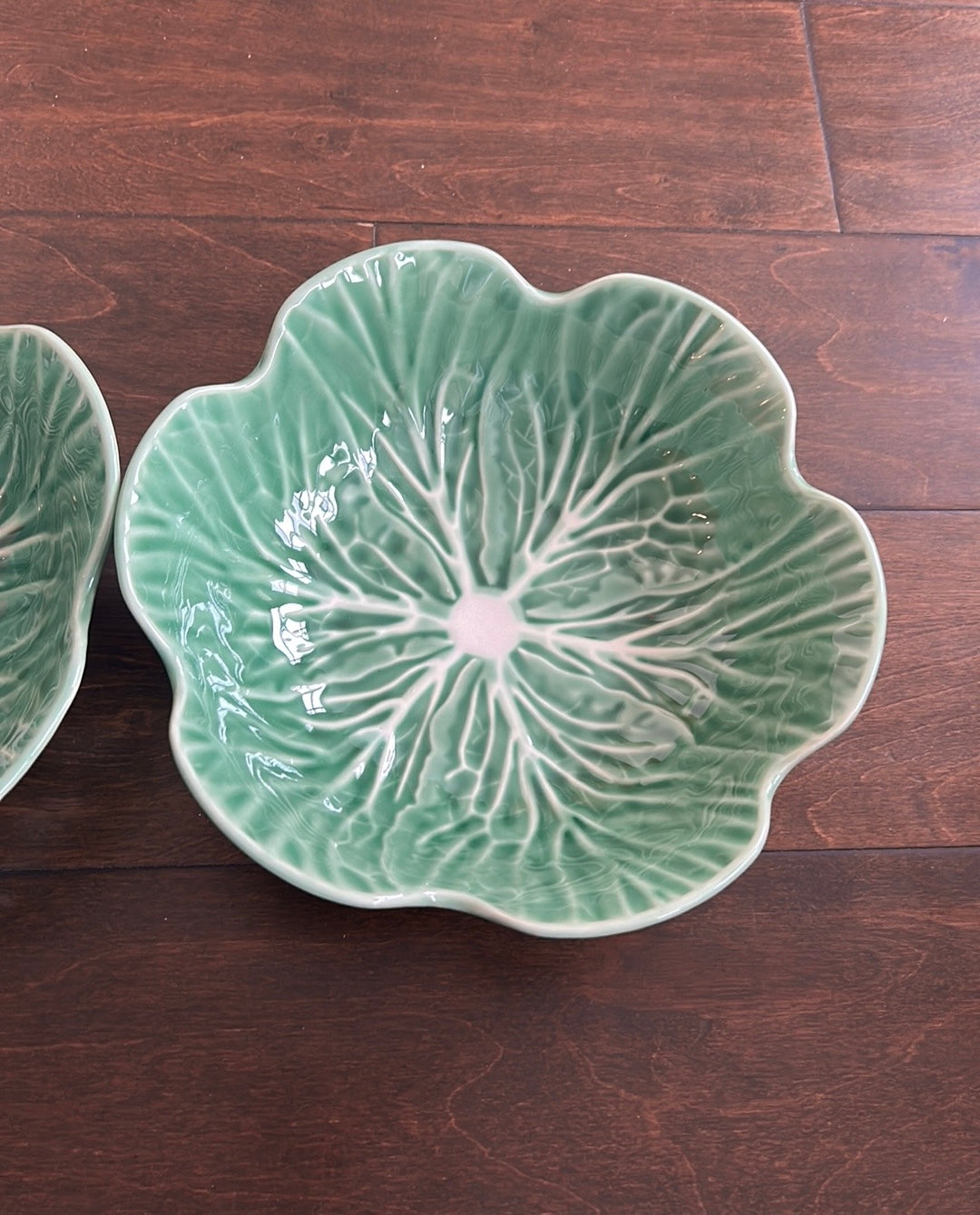 Set Of 2 New Serving Bowls 9” Cabbage Easter Spring Scalloped Edge Green