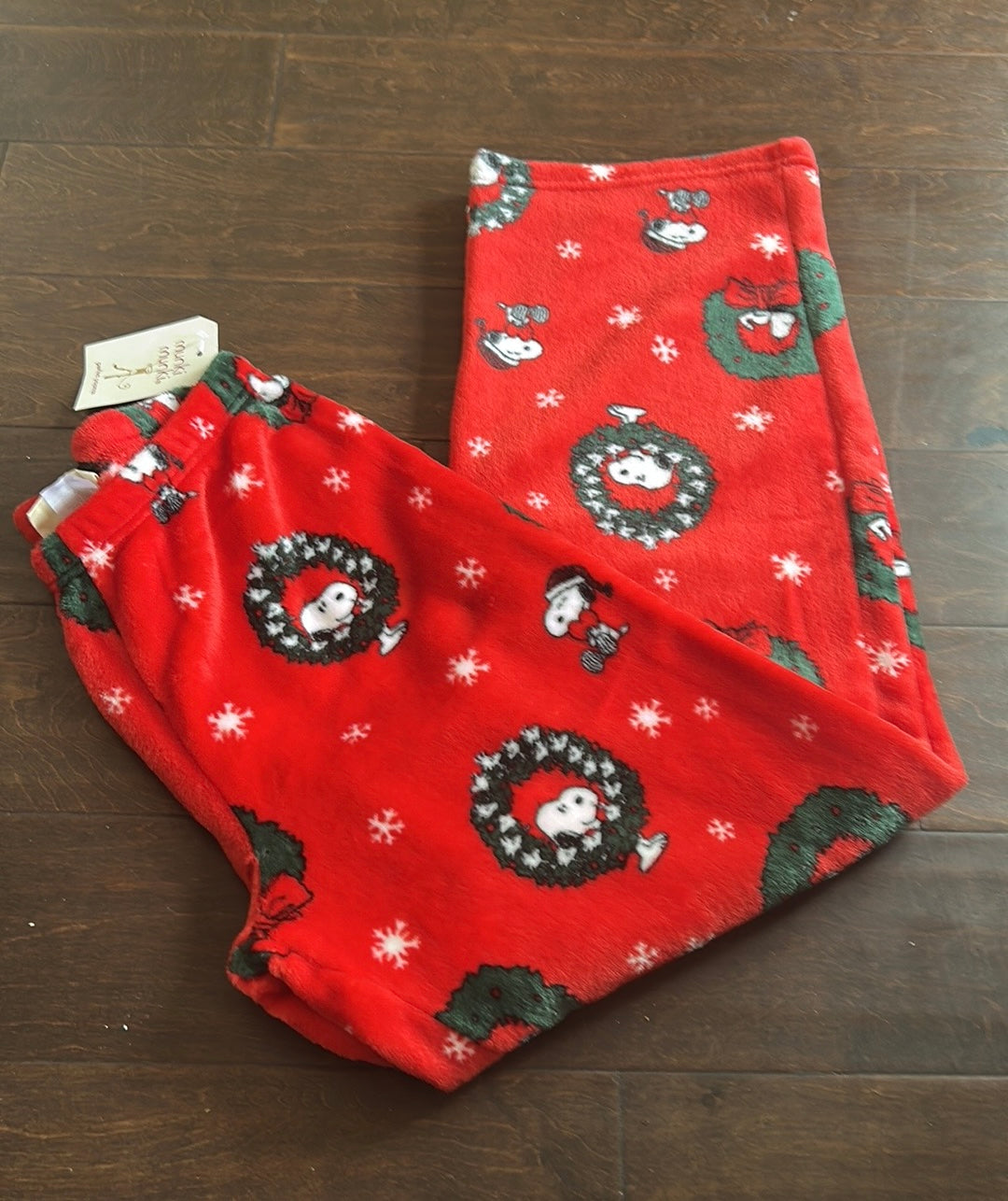 Munki Munki Womens Snoopy Pajama Pants New Red Christmas Wreath