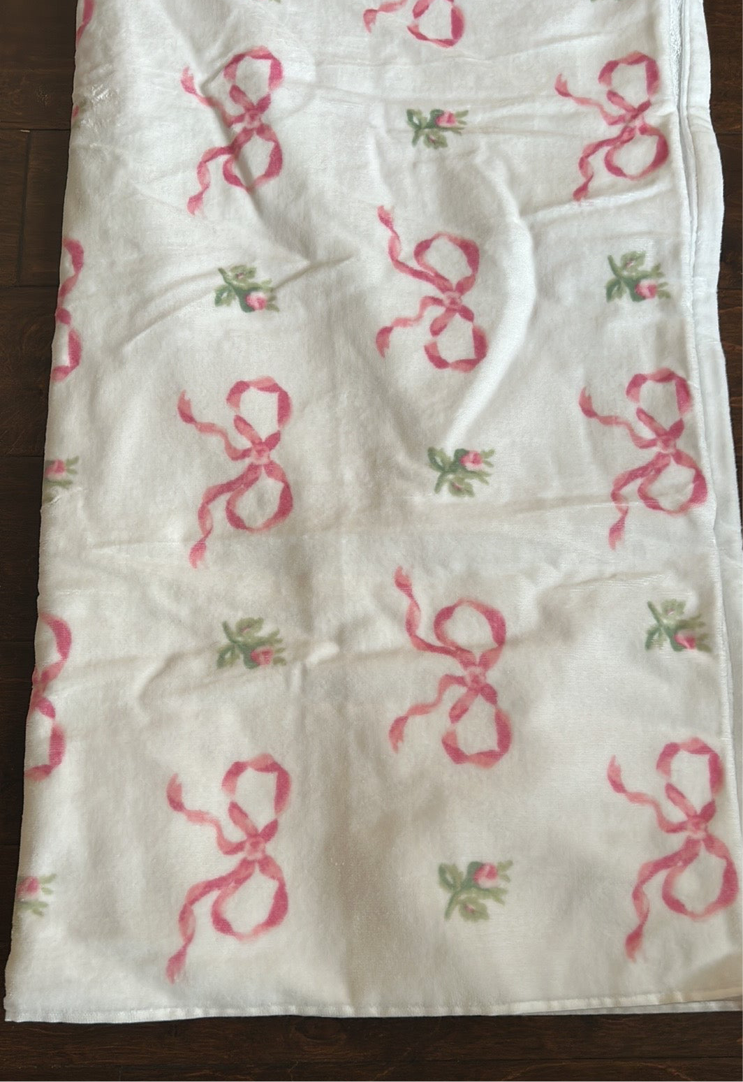 Laura Ashley Coquette Pink Bow Rosebud Bath & Beach Towel Cotton Velour NEW