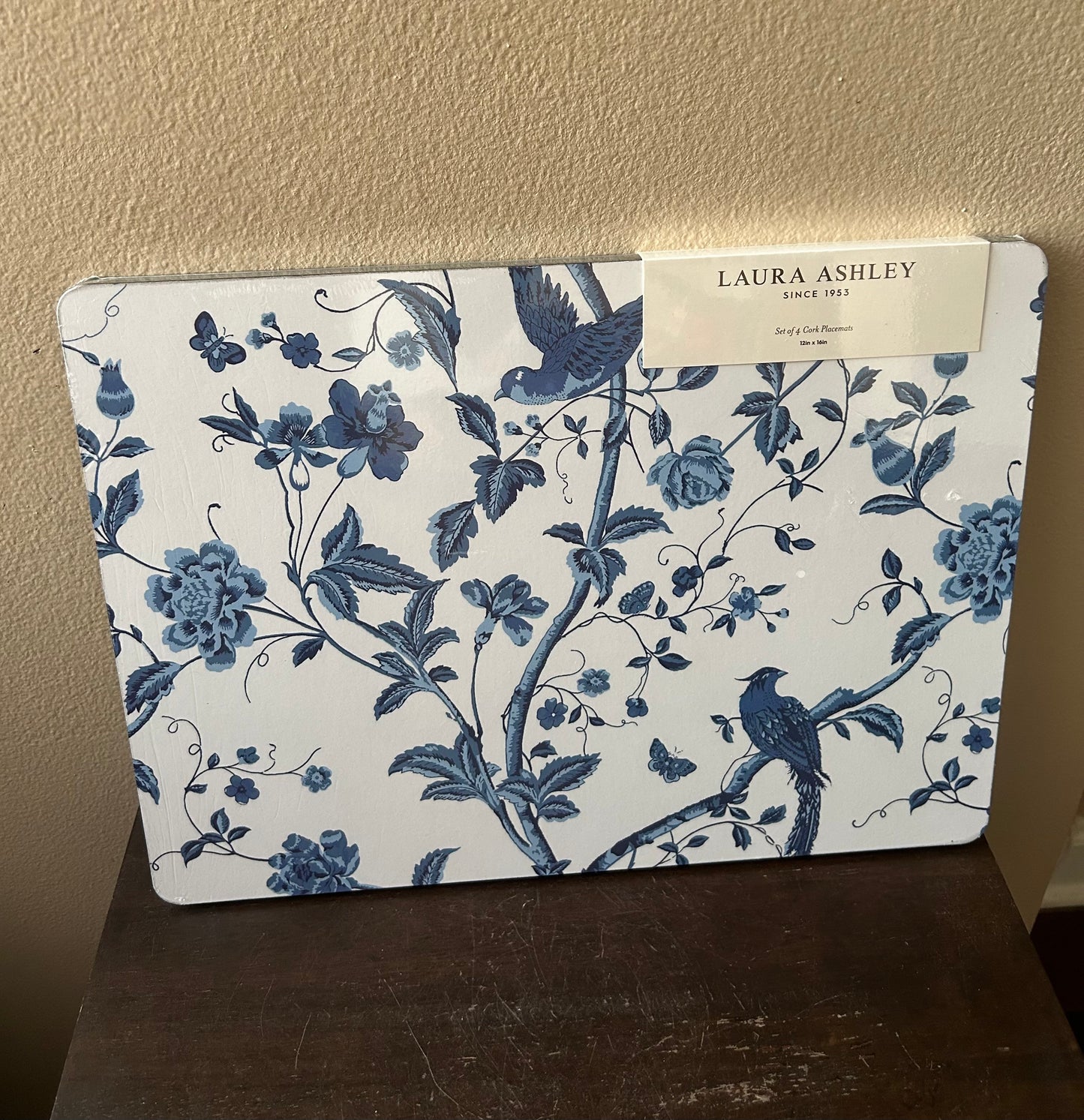 Laura Ashley Set Of 4 Cork Placemats New Floral Spring Blue
