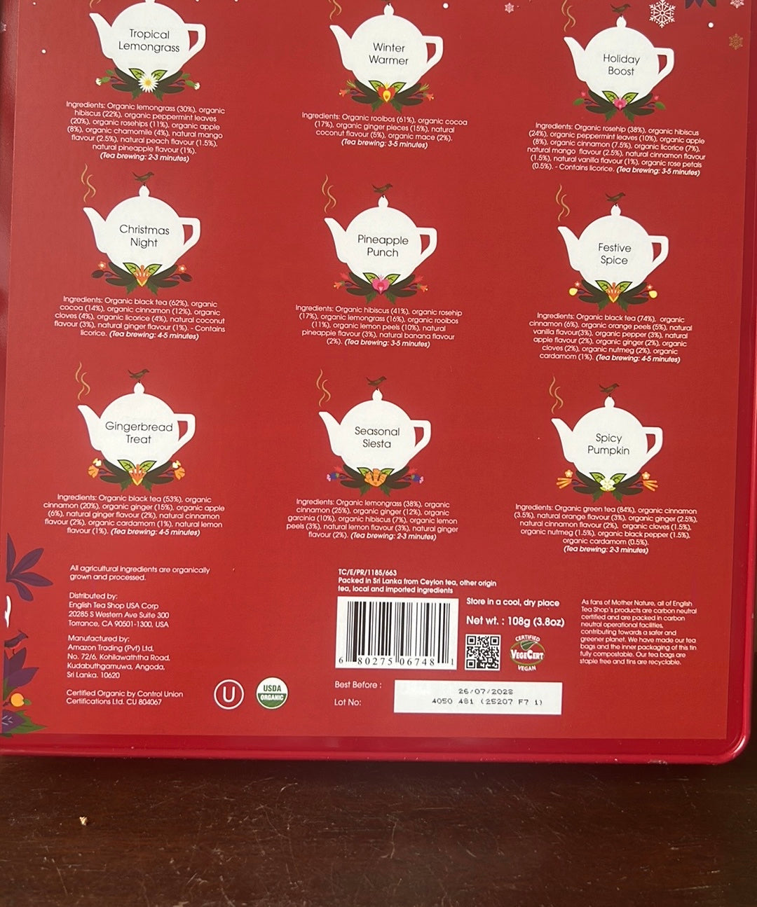English Tea Shop Organic Christmas Gift 72 Tea Bags Exp 07/28 Holly Berry Box