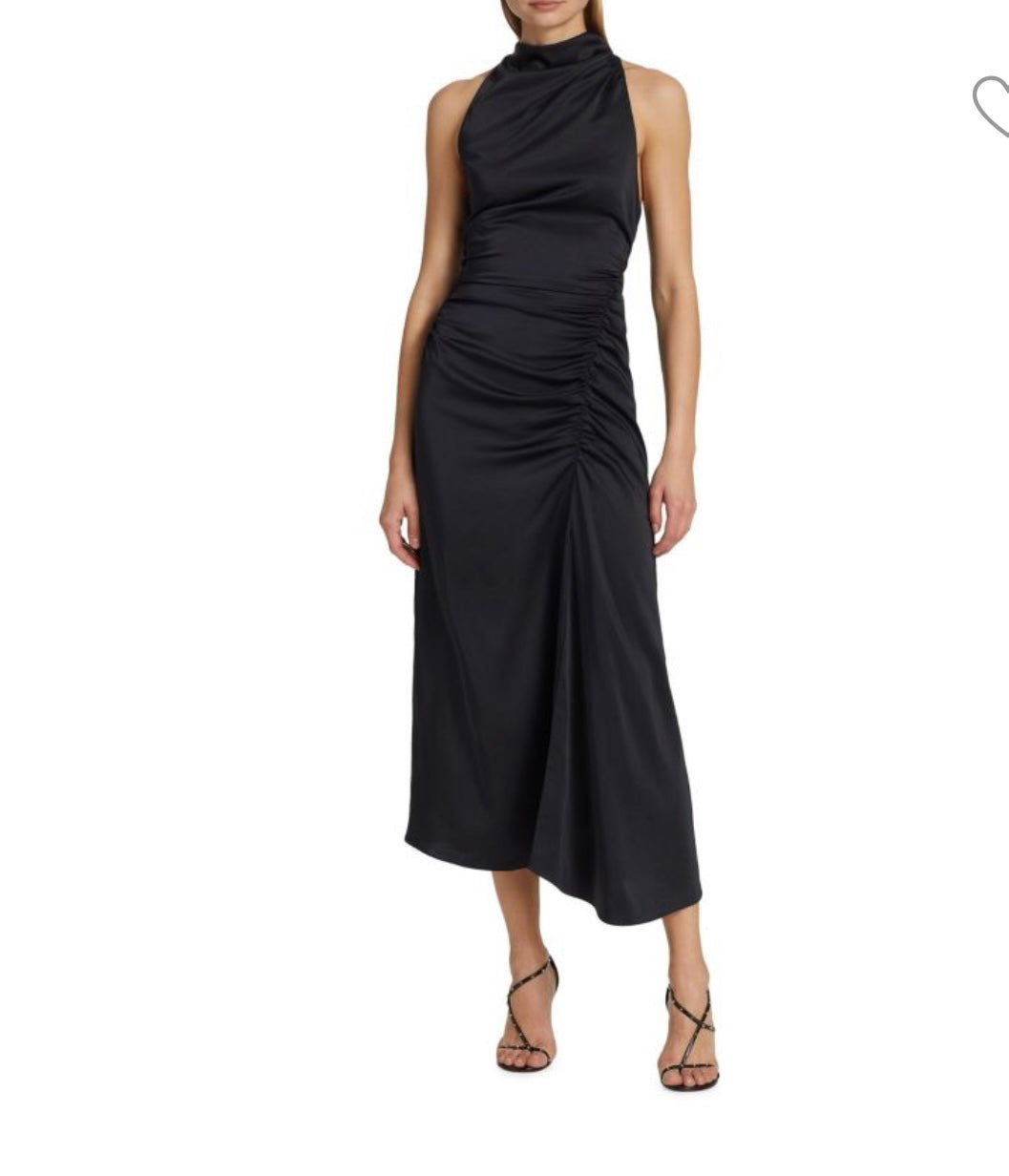 A.L.C Inez Black Midi Dress Ruched Sz S New Formal