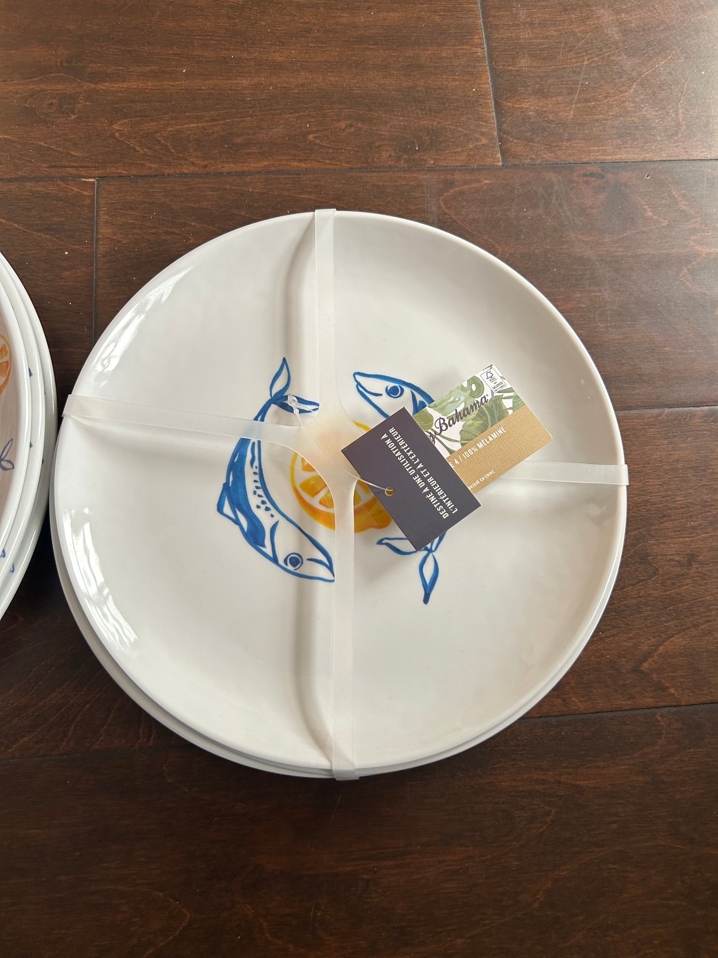 Tommy Bahama 8 Pc Dinnerware Set New Mediterranean Melamine Lemons Fish