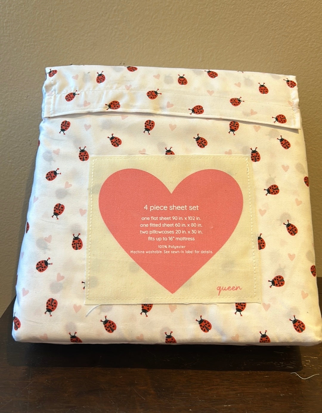 Oh Cupid sheet Set Ladybug Heart Print Queen Size Pink Red Valentines Day New