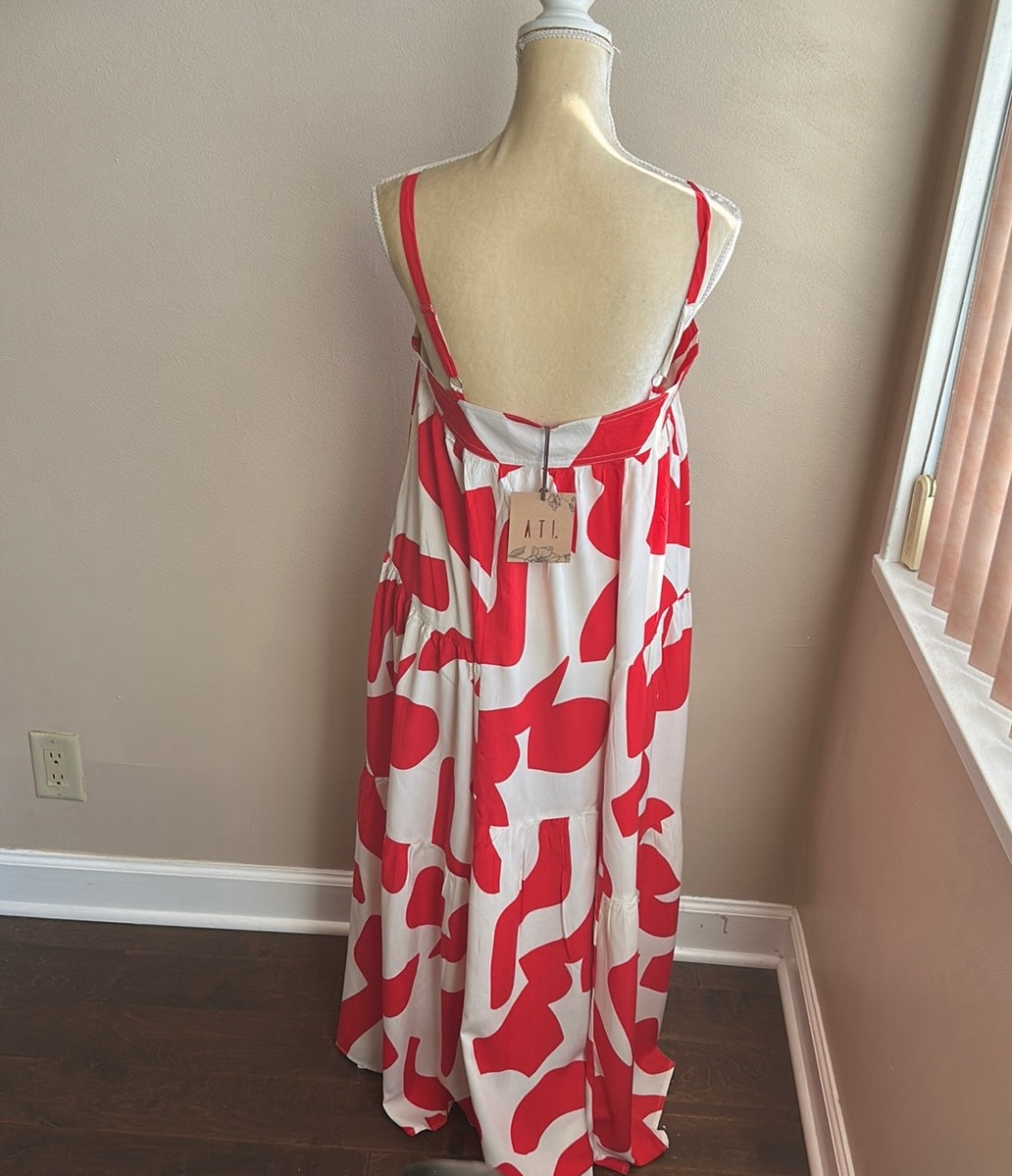 Abel the Label Anthropologie Red White Maxi Dress NWT Strappy Boho