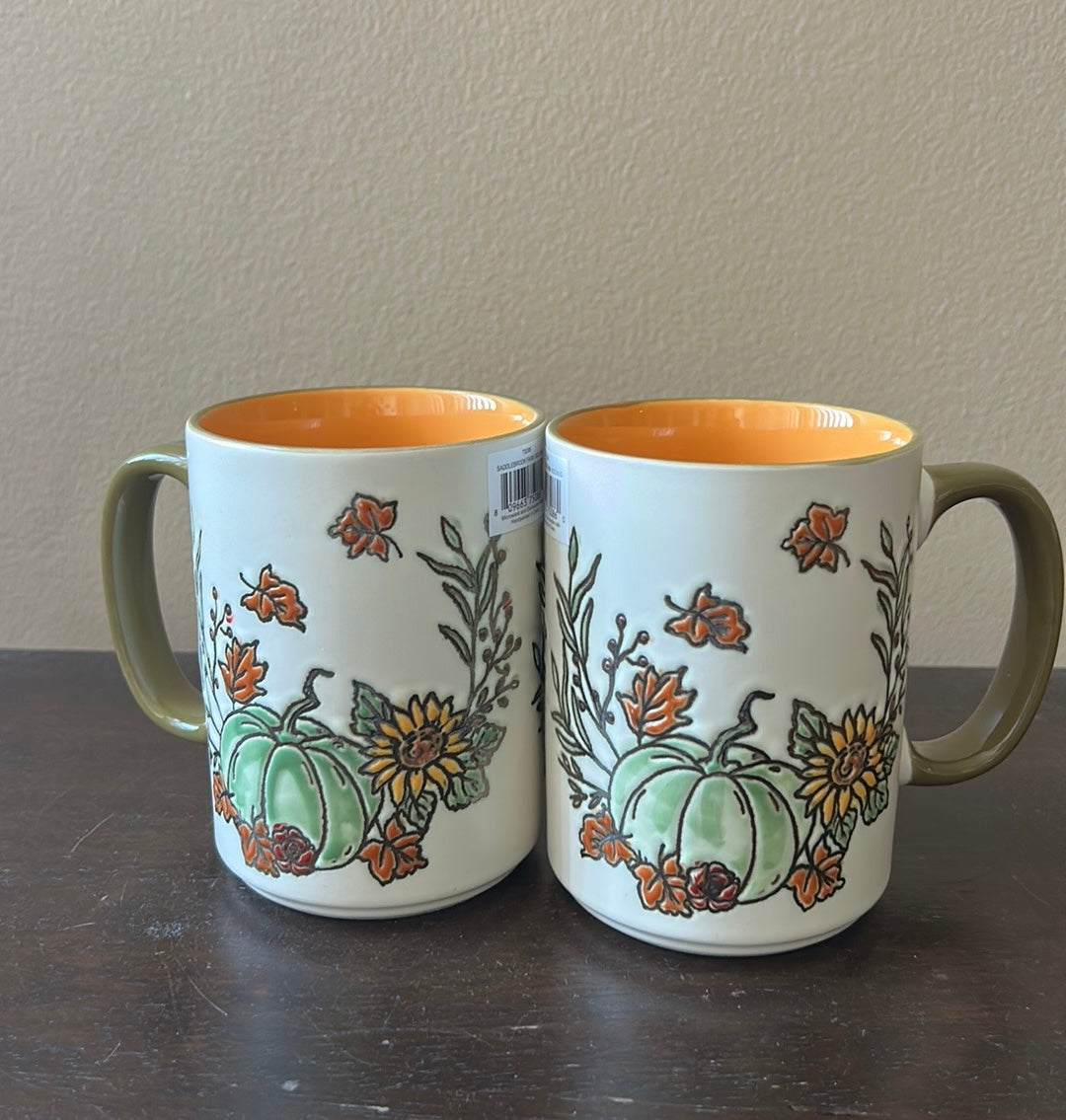 Eli & Ana Fall Thanksgiving Pumpkin Floral Ceramic Mugs/Cups Set of 3 18 Oz