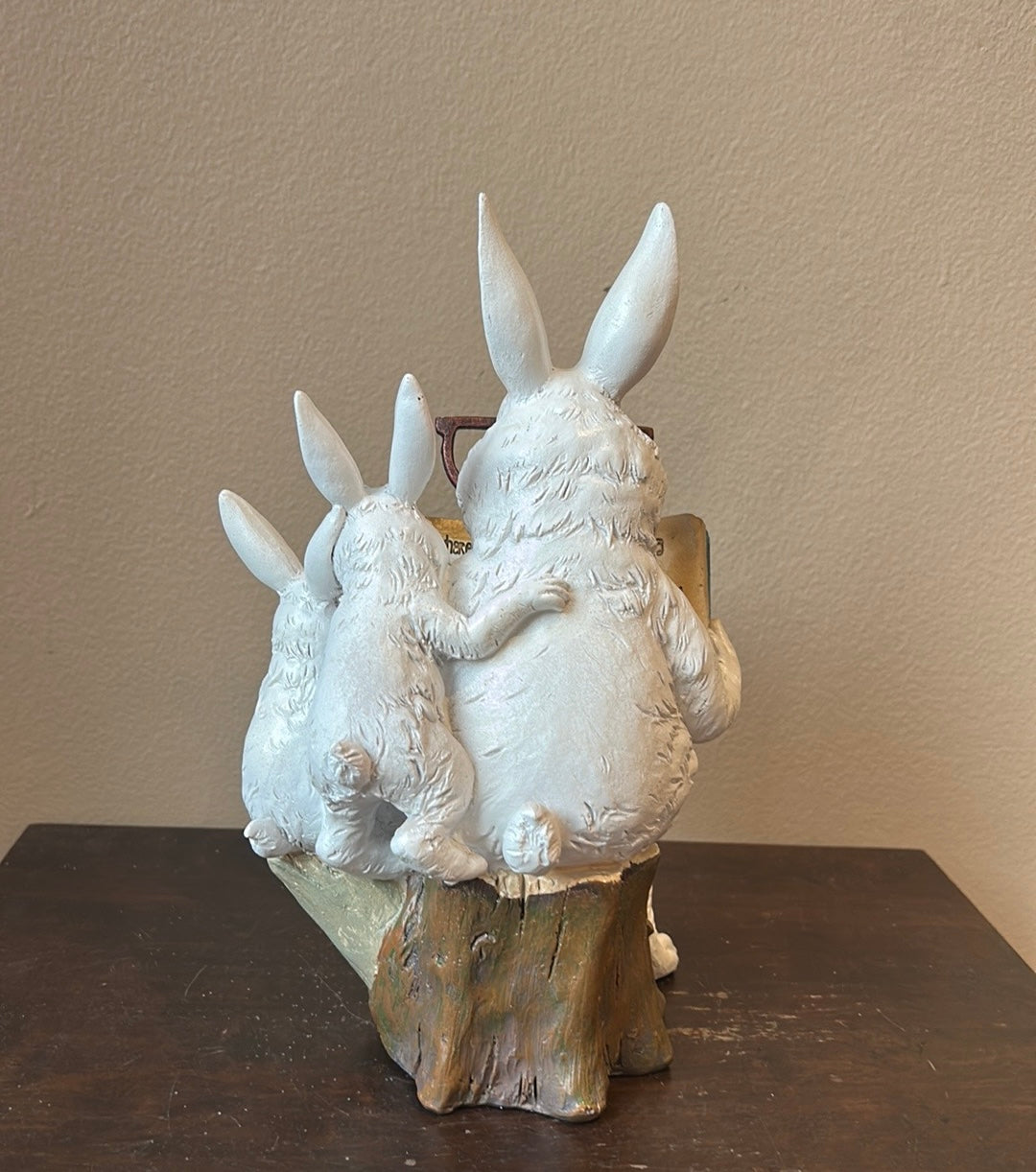 New Easter Bunny Reading Story Book To Baby Bunnies Figurine 11”