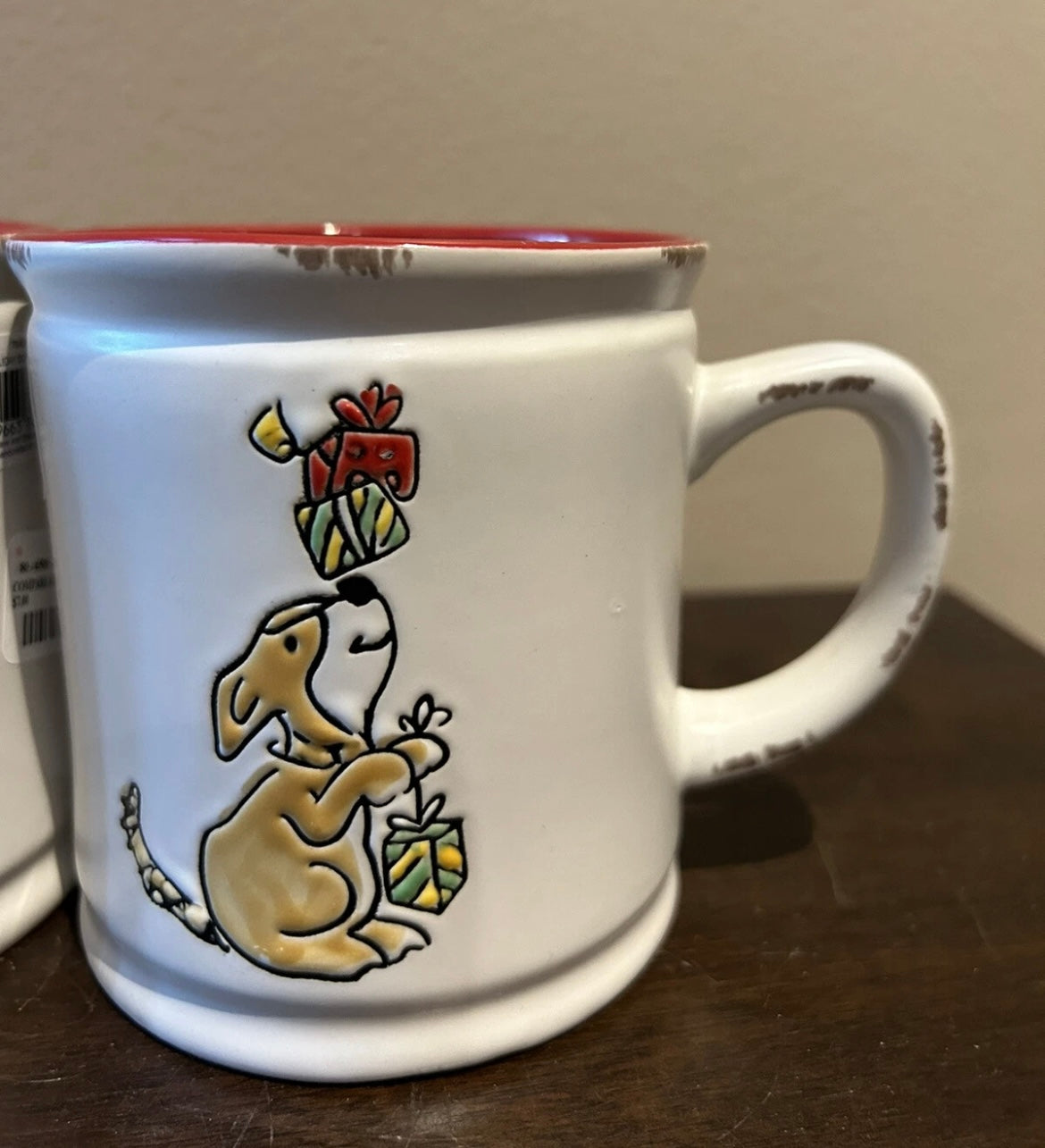 Spectrum Set of 2 Dog With Christmas Gifts Stoneware Coffee Mugs New