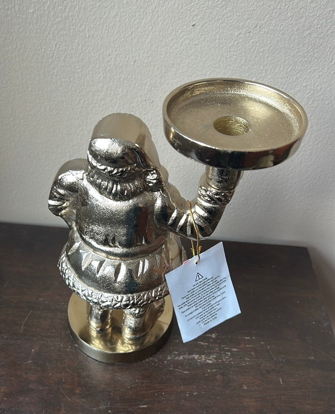 New Metal Santa Claus Taper Candle Holder Gold Finish Christmas Decor 10” Tall