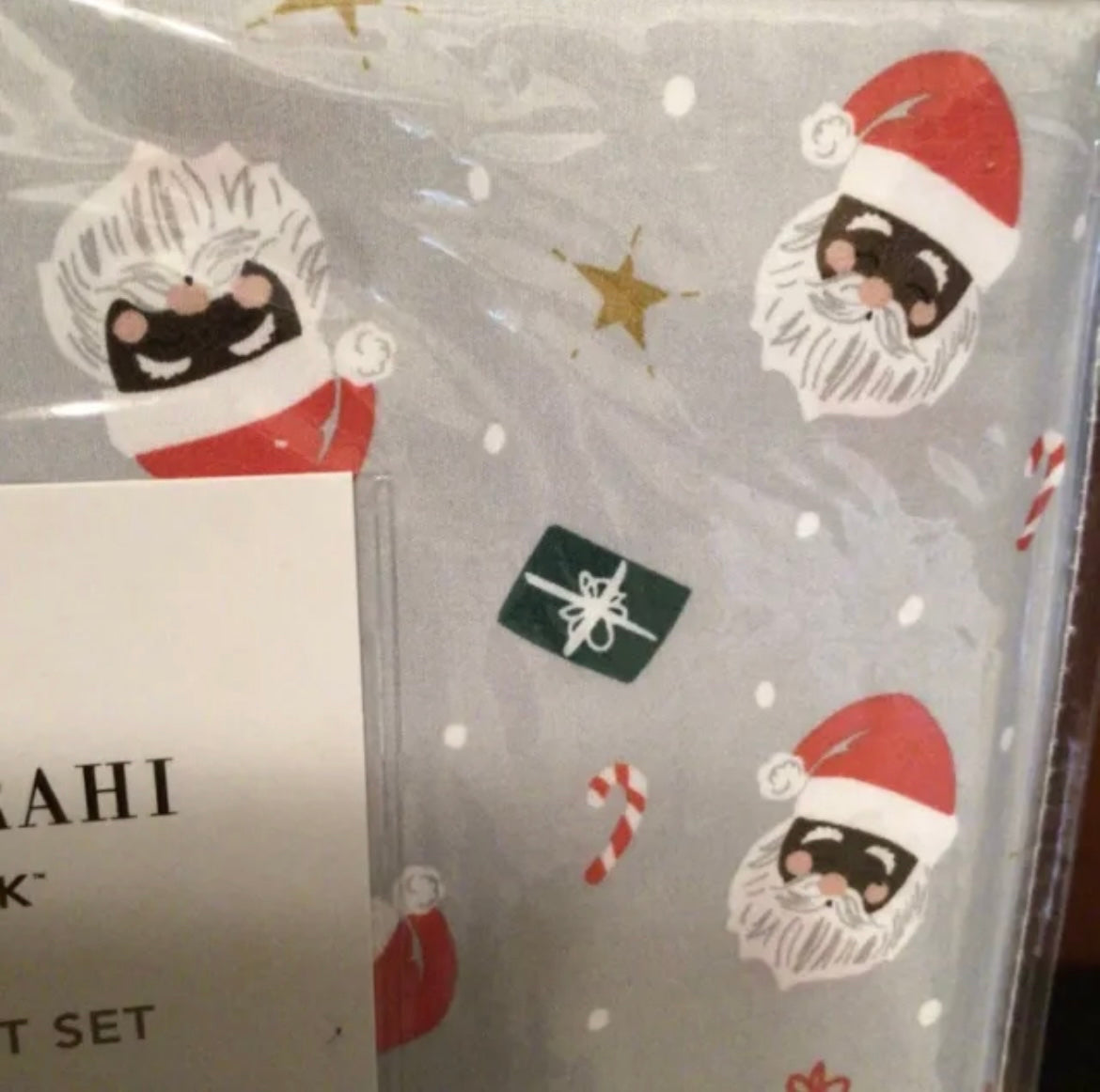 Isaac Mizrahi African American Santa Face Holiday Queen Sheet New