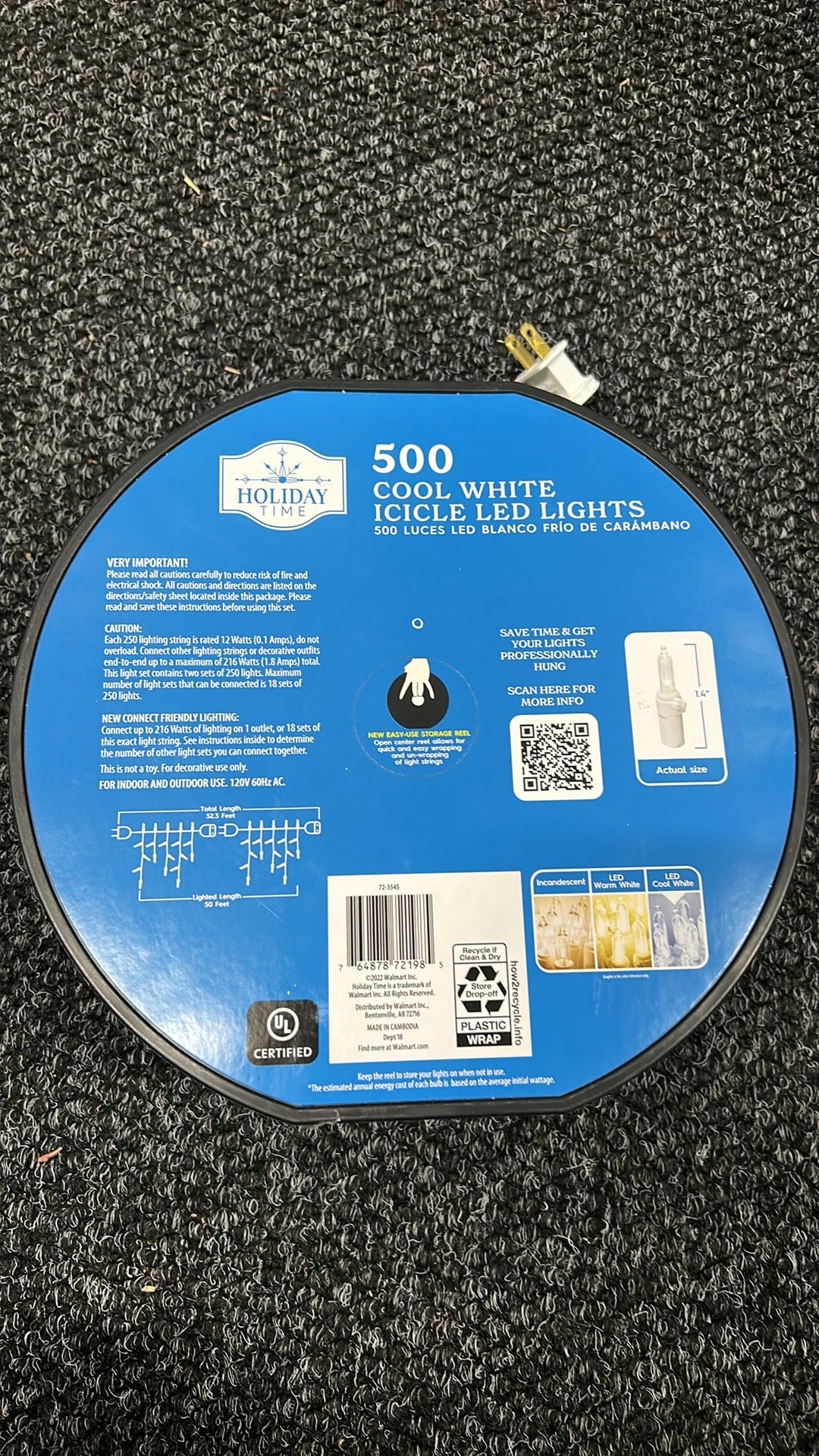 HOLIDAY TIME 500 COOL WHITE ICICLE INDOOR/OUTDOOR WHITE WIRE LED LIGHTS