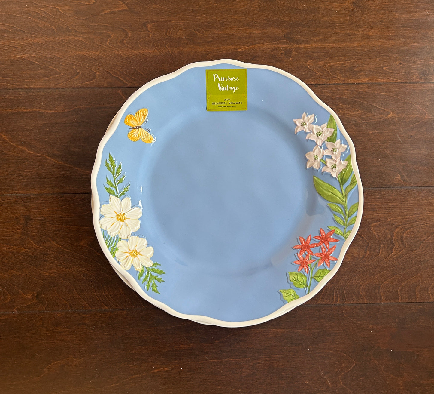 Primrose Vintage Floral Spring Butterfly 10 3/4” Melamine 4 Dinner Plates