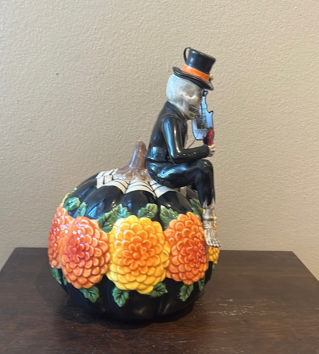 Blue Sky Clayworks Day of the Dead Skeleton Pumpkin Figurine by Heather Goldminc