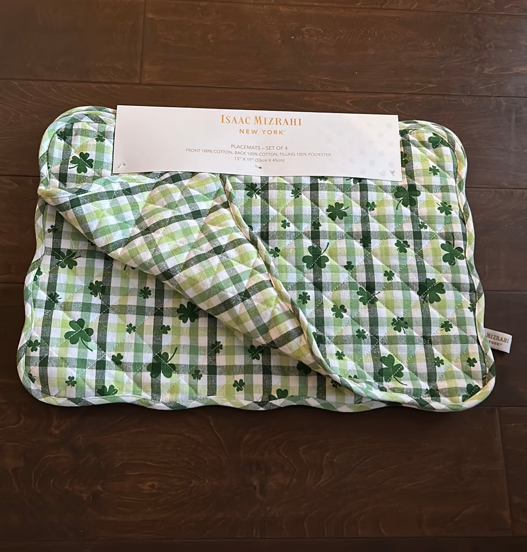 Isaac Mizrahi St Patricks Day 4 Placemats Reversible Quilted Clover Check