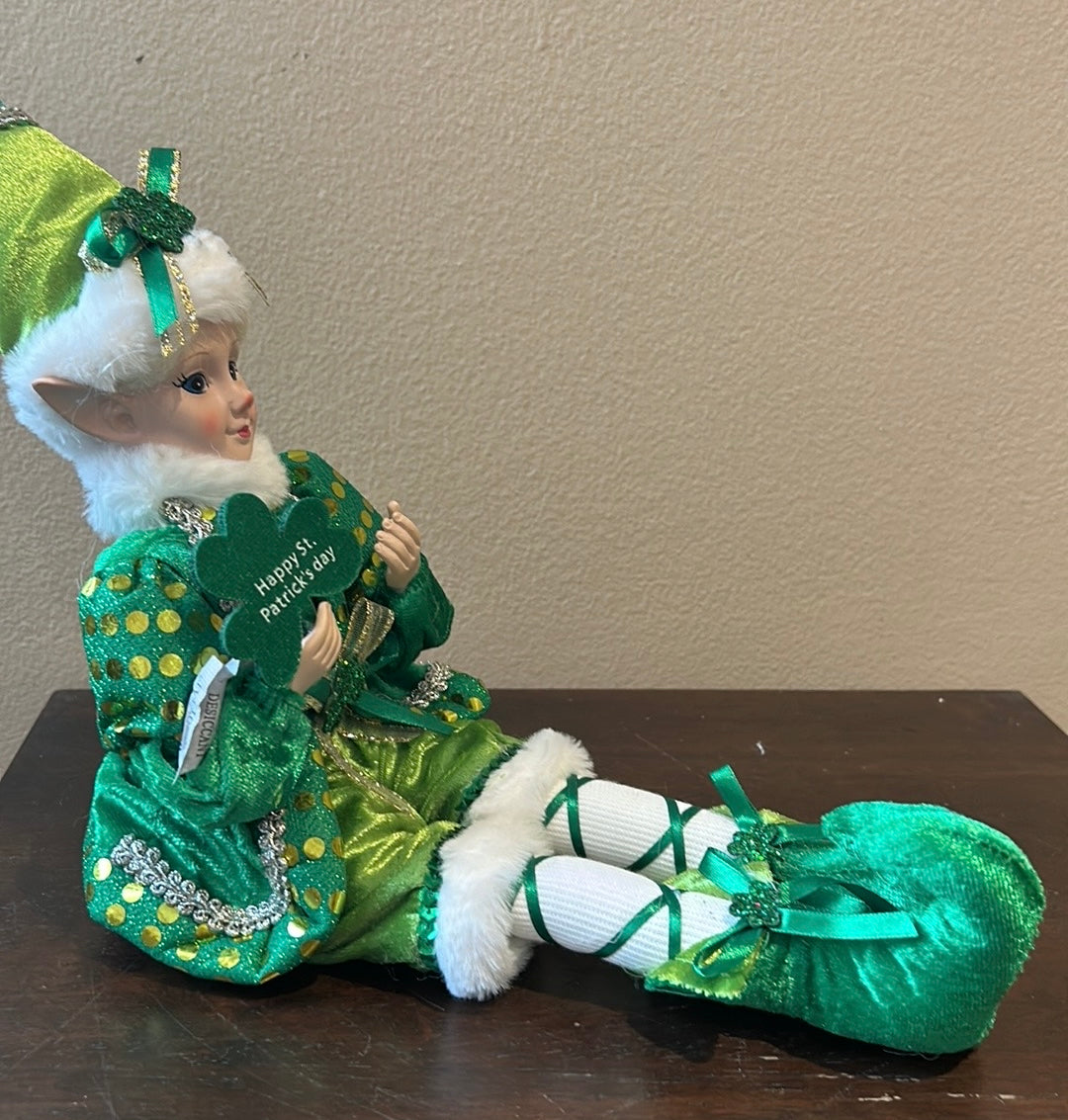 St Patrick's Day Irish Elf Female Shamrock Doll Shelf Sitter by Novogratz 18”
