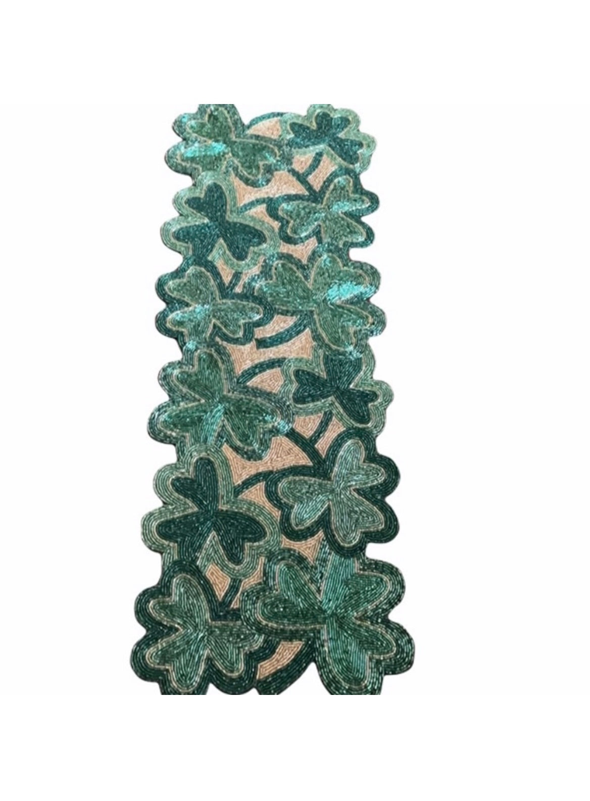 St Patricks Day Table Runner Irish Clover Beaded Centerpiece Green Gold