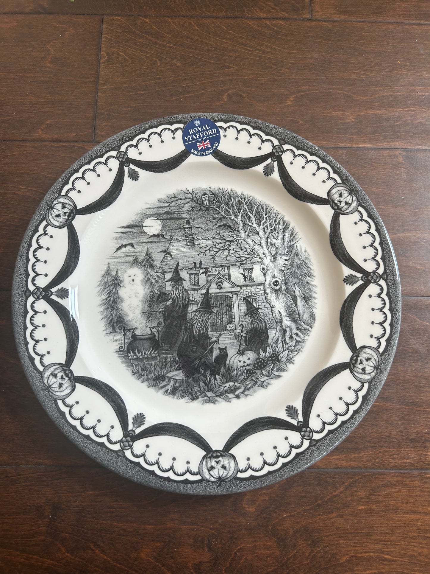 Royal Stafford set of 4 Witches Coven Dinner Plates New Halloween Victorian