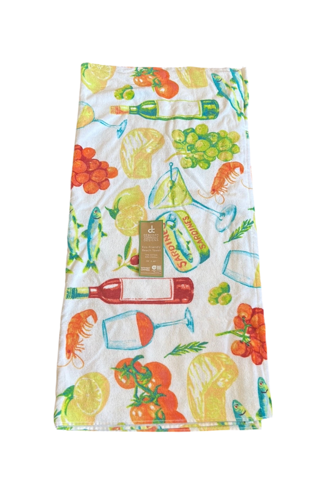 Deborah Connolly Designs Beach Towel Lemons Fruits Wine cotton Blend 36”x68"