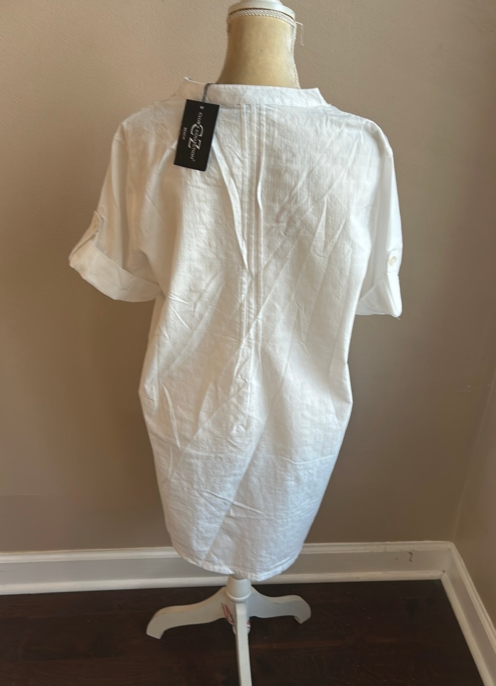 Club Z Collection Womens Tunic White Swim Cotton Cover up Sz L PinTucks