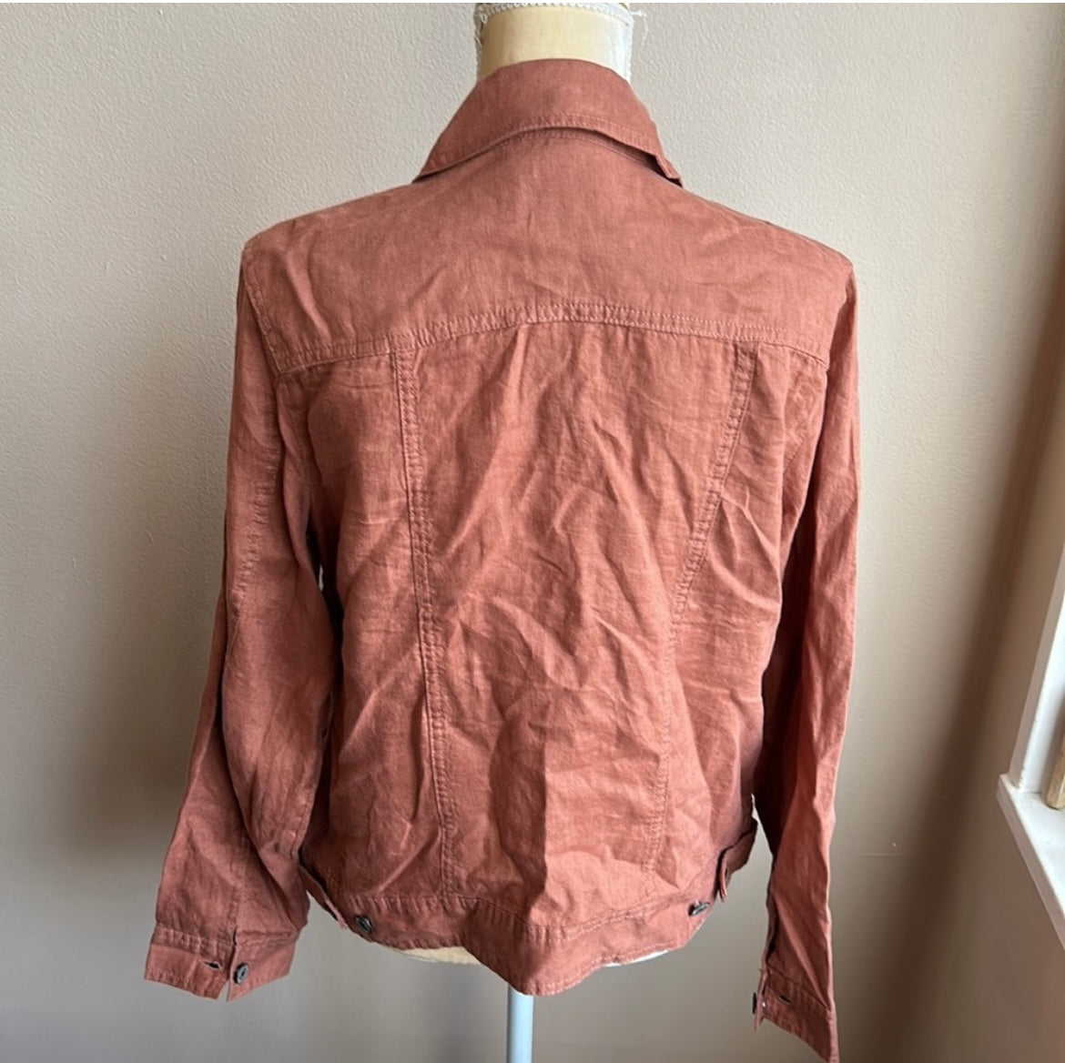 Jones New York Womens Sz L Linen Jacket Tan New Front Button Lightweight