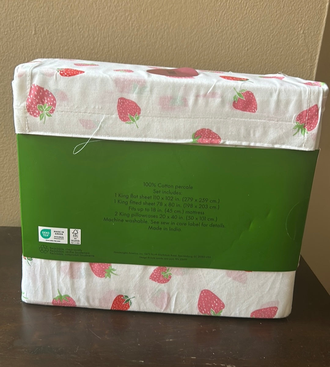 Kate Spade King Sheet Set Strawberries Cotton Percale Sheets NWT