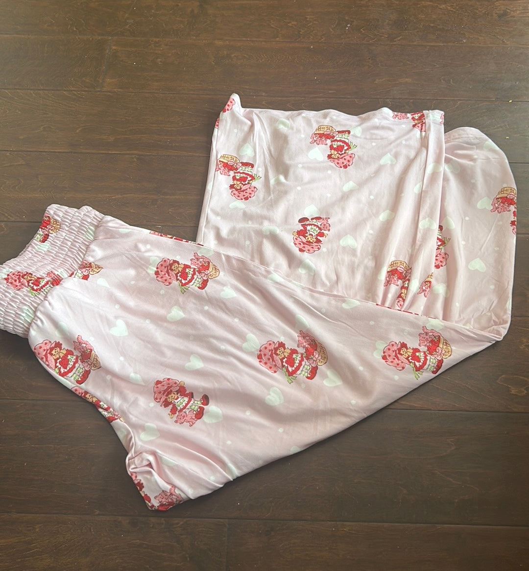 Munki Munki Women’s Pajama Pants Strawberry Shortcake New Valentines Hearts