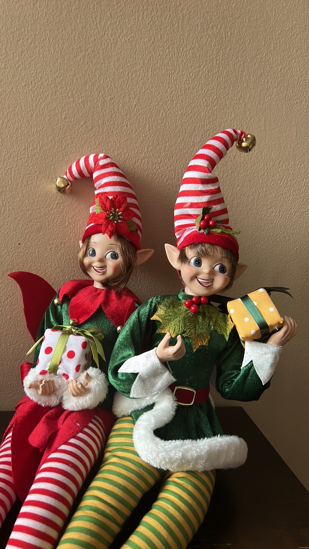 Cynthia Rowley Christmas Elf Sitter Doll Green Boy & Girl 25” New Holiday