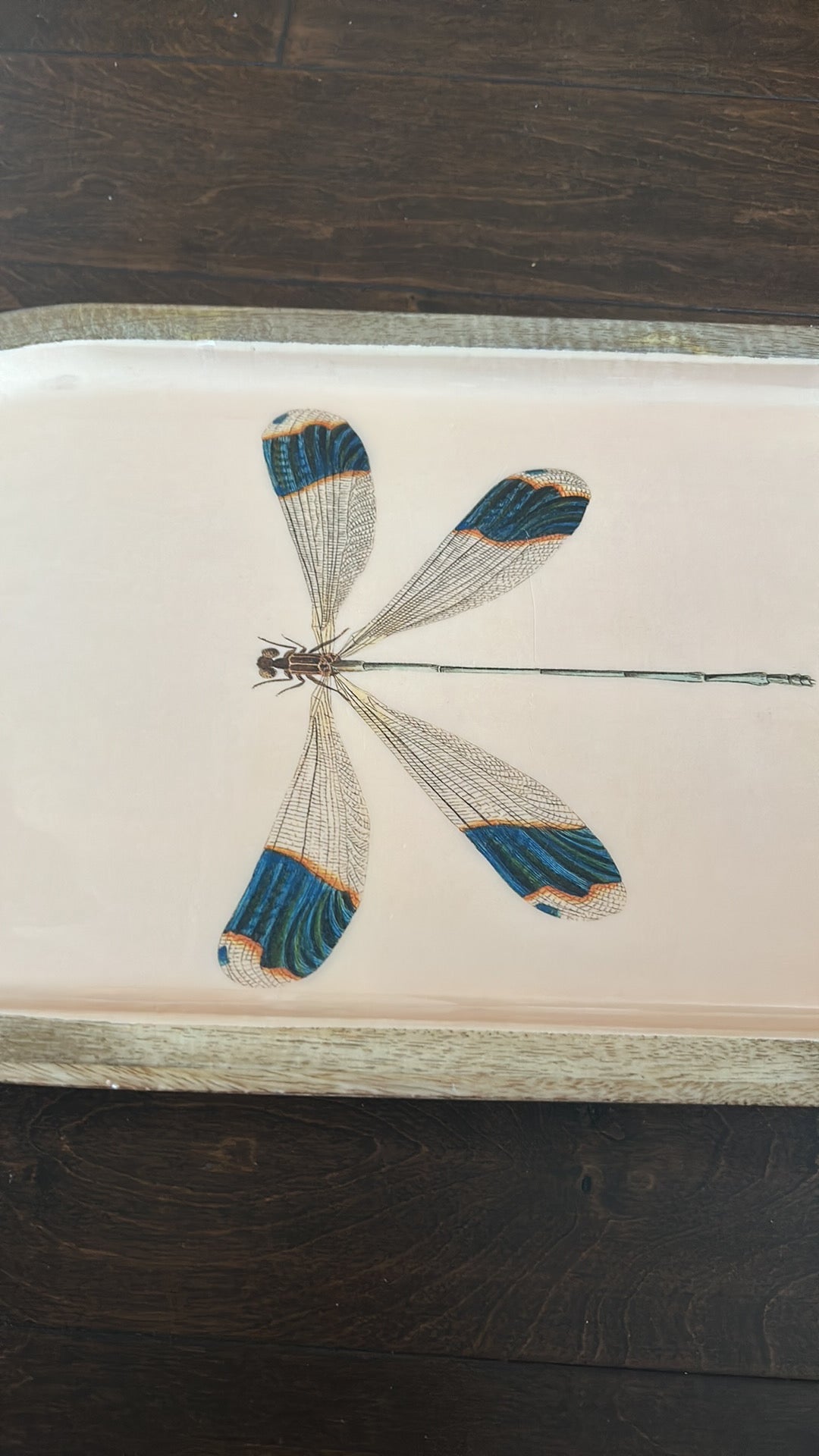 New Wood Dragonfly Serving Platter 20”x10” With Legs Top Is Glossy Finish