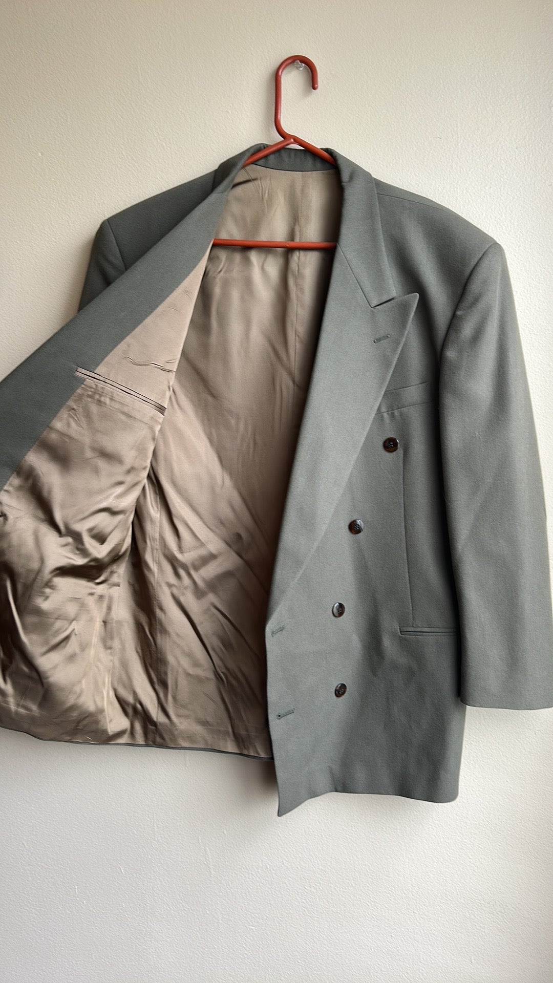 New Olive Green Blazer Sz 42 Long Mens Double Breasted