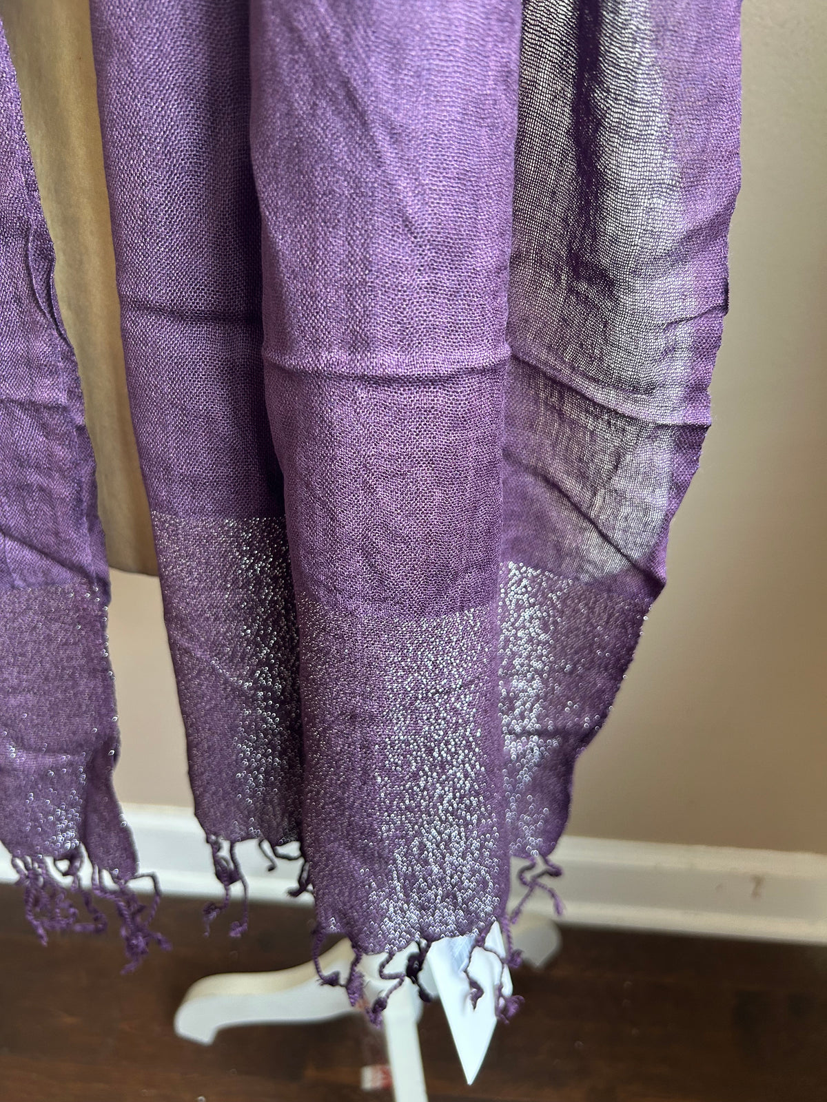 Fashion Bug Women’s Scarf Eggplant Color Shimmery Edges New Fringed 5000-3102