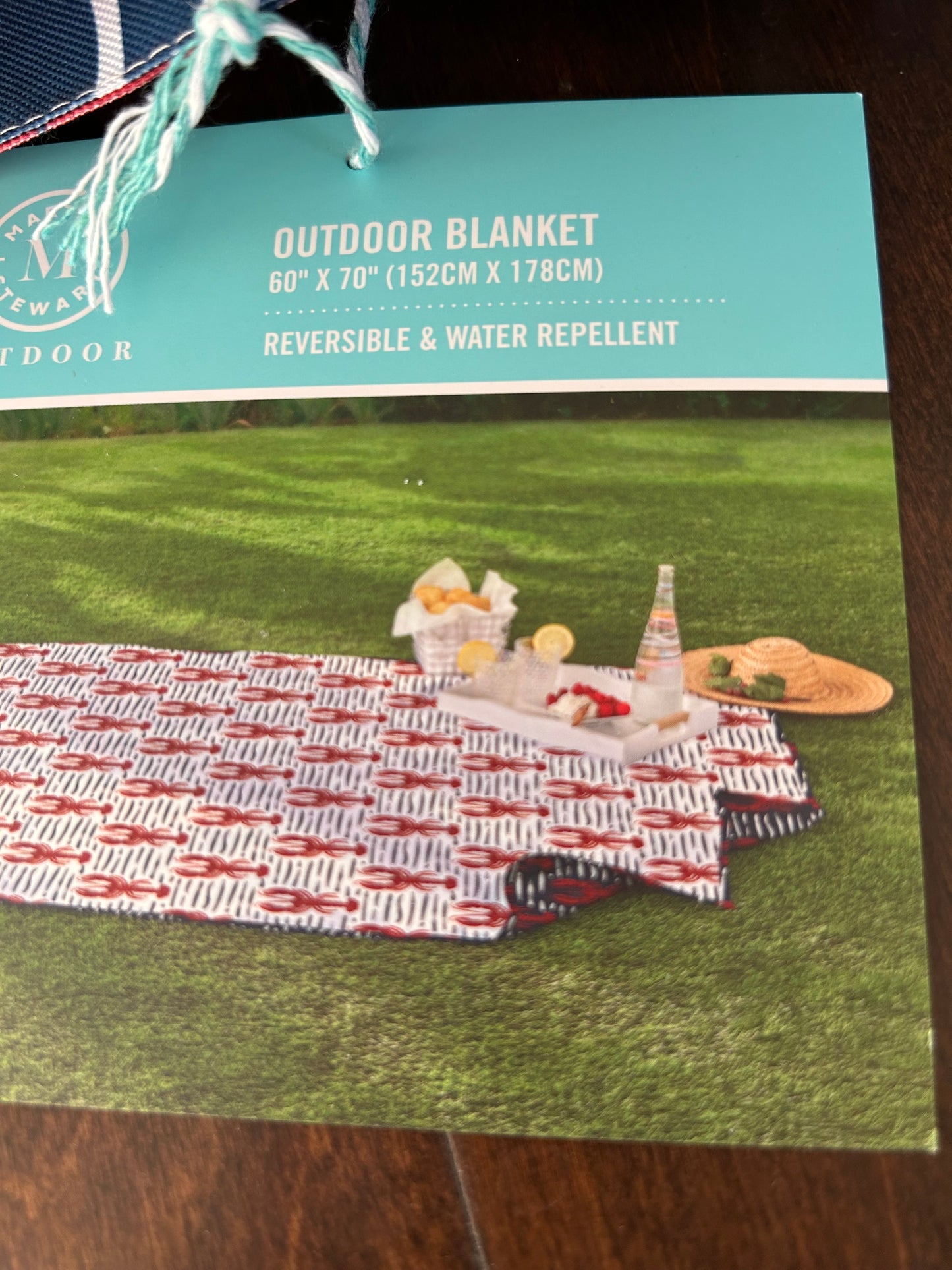 Martha Stewart Coastal Picnic Blanket Reversible Outdoor Blue Red Lobster 60x70"