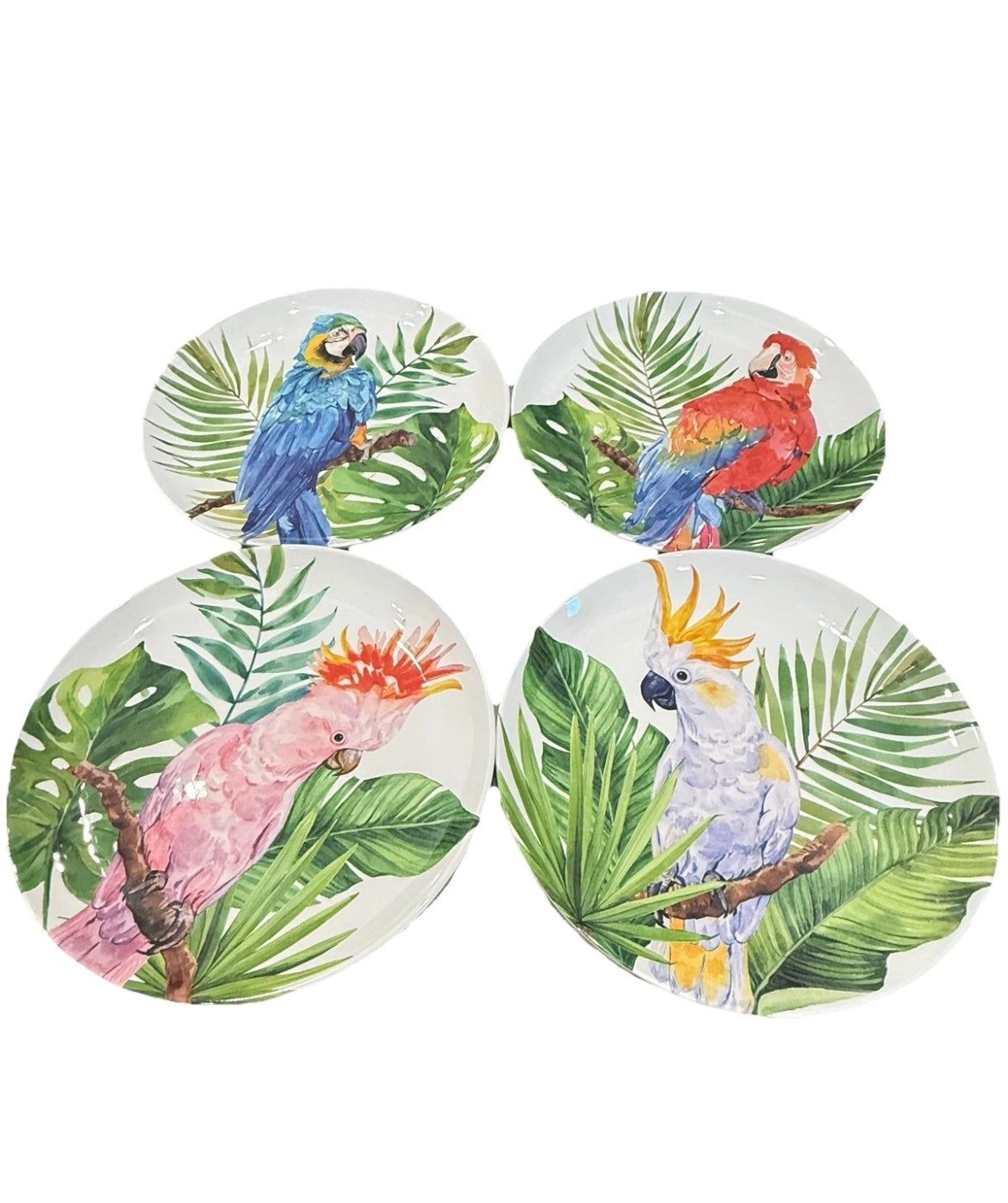 Tommy Bahama Melamine Parrot Tropical Birds 4 Dinner Plates 10.5” Set of 4 New