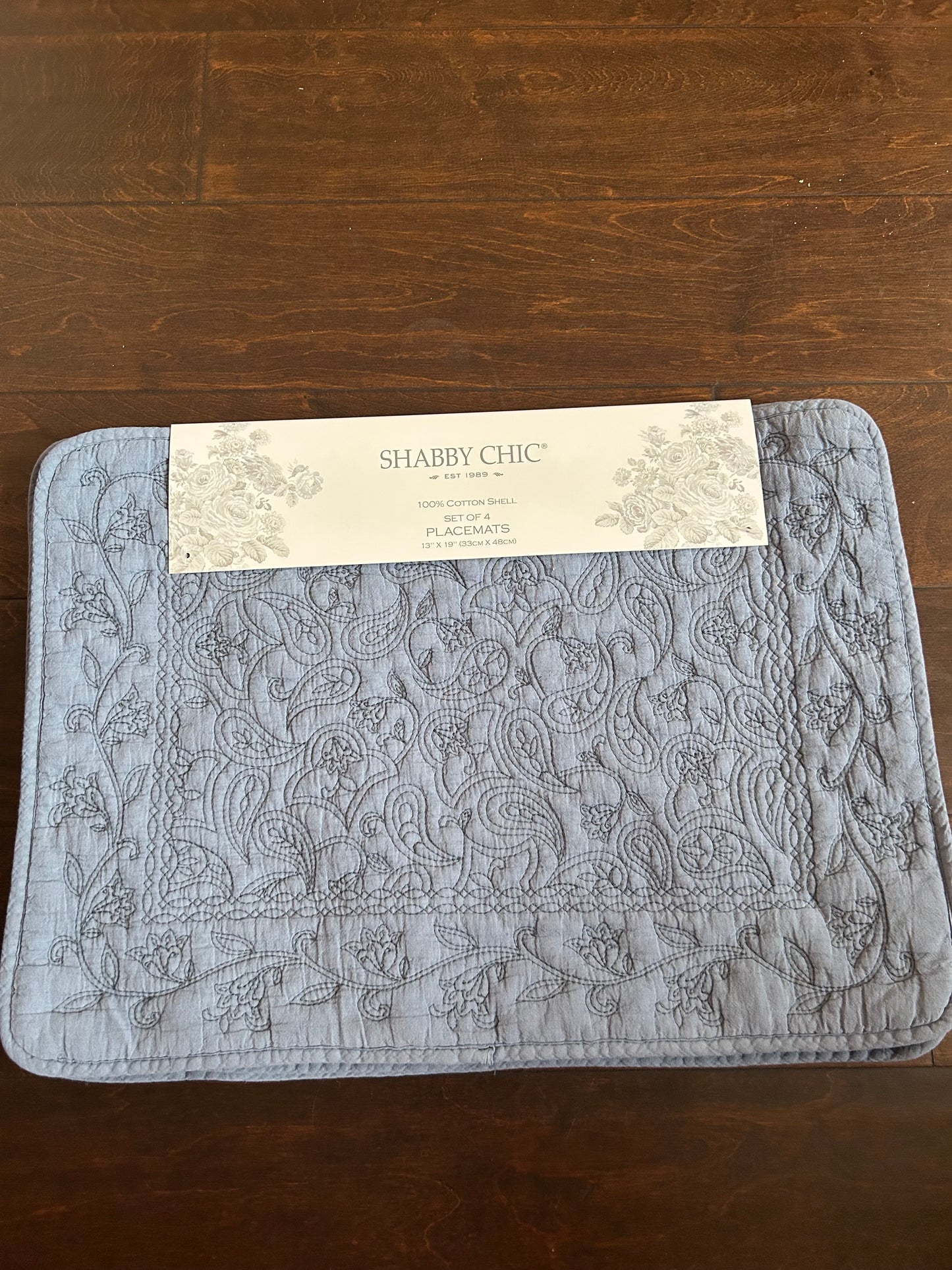 Shabby Chic Set Of 4 Scalloped Edged Quilted Placemats New Blue