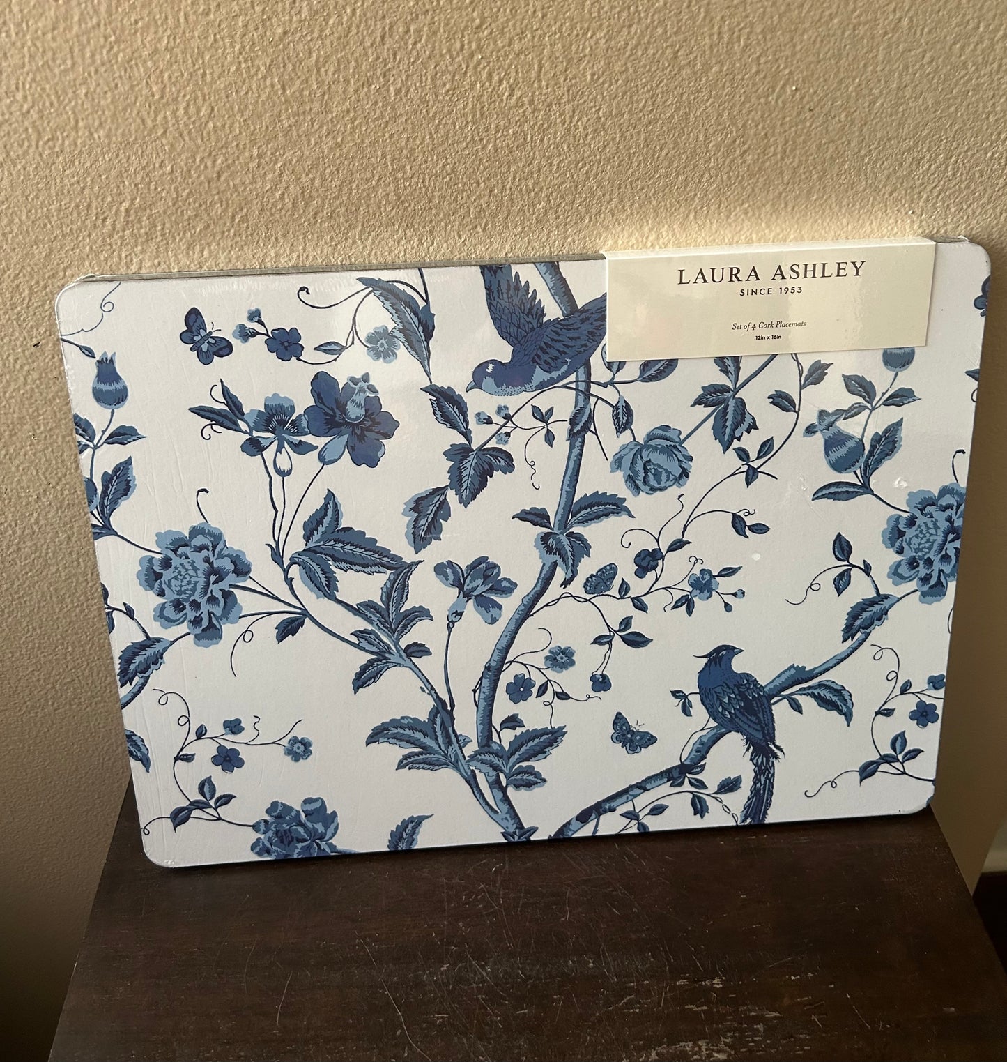 Laura Ashley Set Of 4 Cork Placemats New Floral Spring Blue