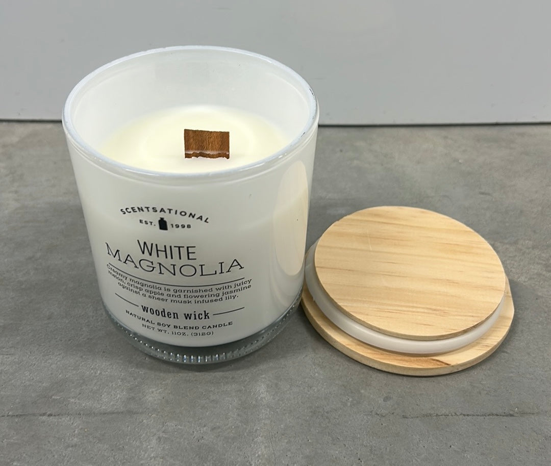 Scentsational Candle White Magnolia Jar 11 Oz Wood Lid Wood Wick