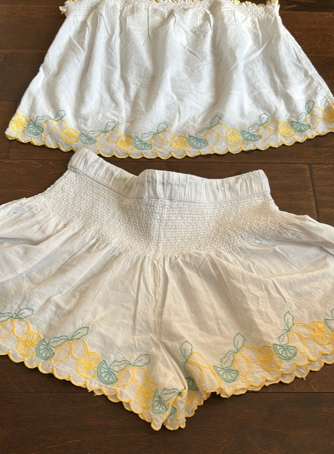 Joie Womens Embroidered Pajama Set Shorts Top New Cotton Lemons