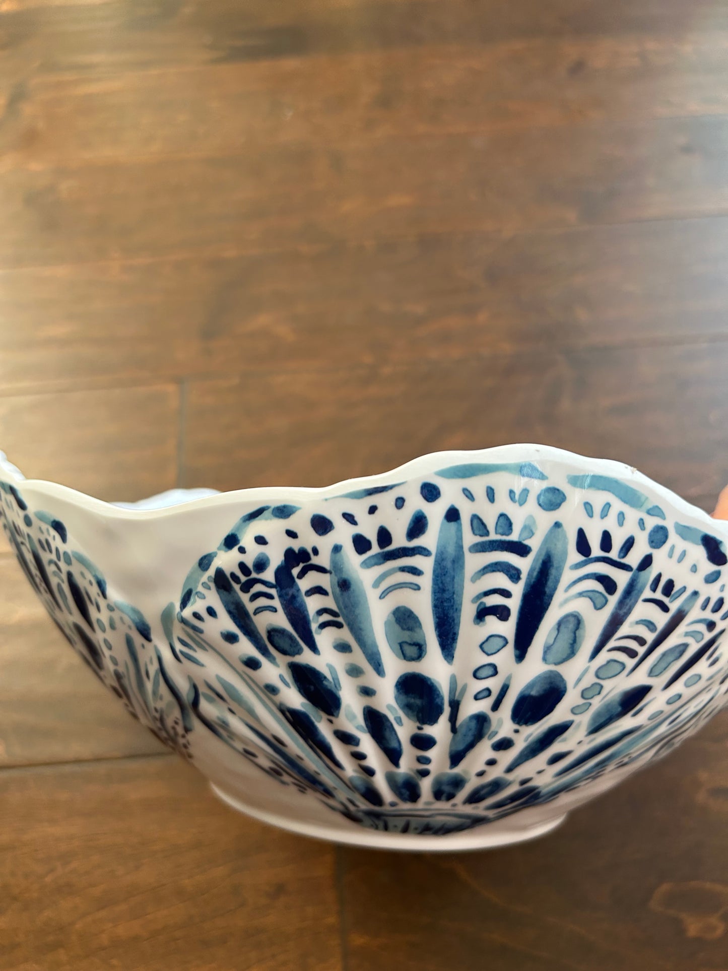 Sigrid Olsen Melamine Bowl Oyster Print Blue White Nautical 12” Diam New