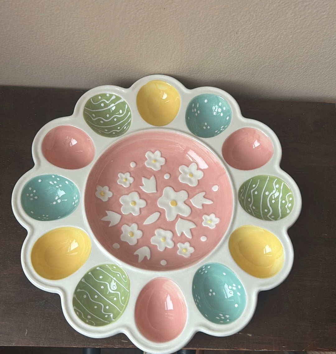 Potters Studio Easter 12 Deviled Egg Serving Tray Platter New Pastel Ceramic