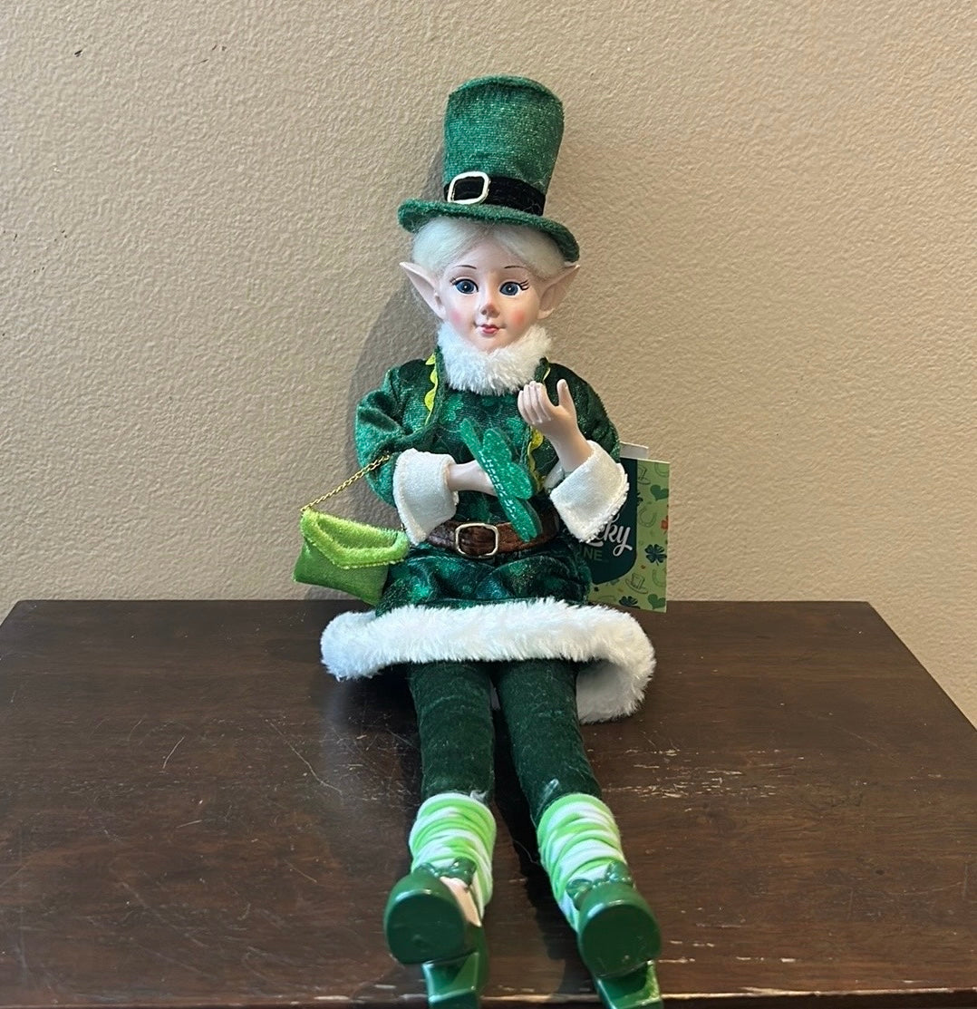 St Patrick's Day Irish Elf Female Shamrock Doll Shelf Sitter by Novogratz 18”