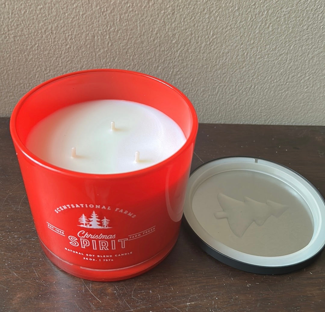 Scentsational Christmas Spirit Candle Red Glass Jar 26 Oz Soy Wax New