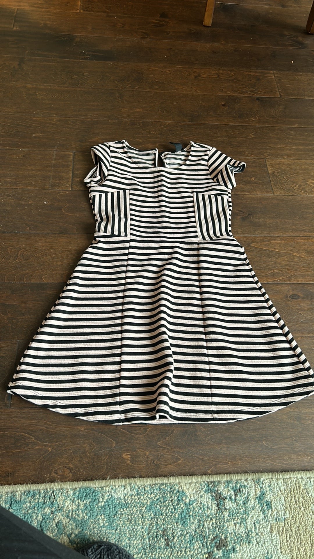2 Forever 21 Young Girls Sz M Skater Style Dress Striped Pink Black ST1525