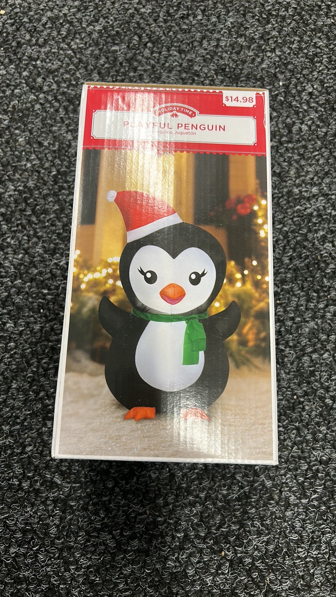 Holiday Time Christmas Penguin Santa Hat Bow Tie 3.5" Tall Airblown Inflatable