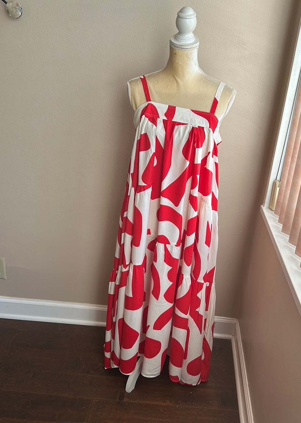 Abel the Label Anthropologie Red White Maxi Dress NWT Strappy Boho
