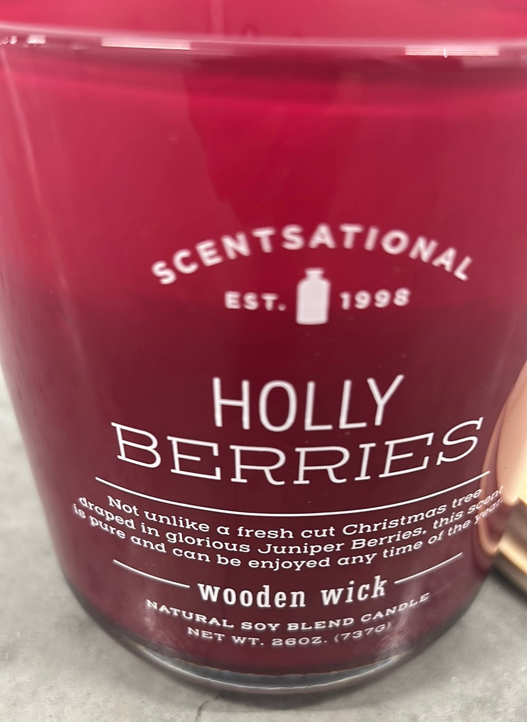 Scentsational Holly Berries Candle Glass Jar 26oz Soy Blend Christmas WoodWick
