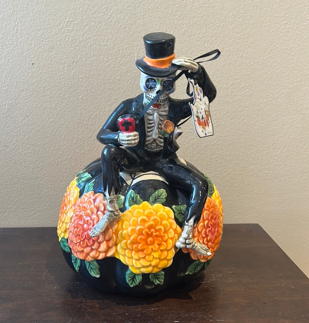 Blue Sky Clayworks Day of the Dead Skeleton Pumpkin Figurine by Heather Goldminc
