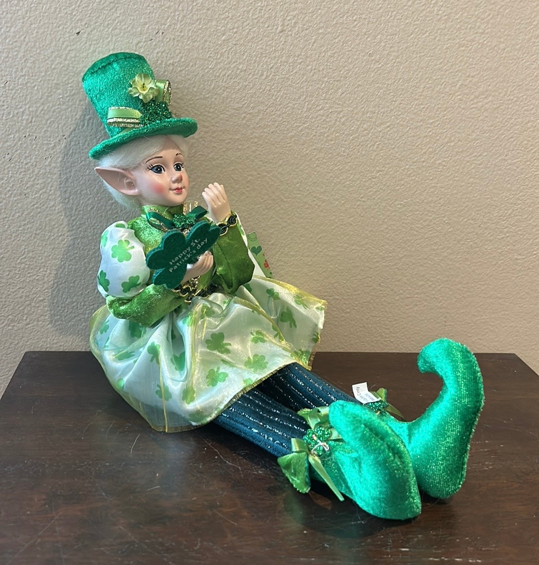 St Patrick's Day Irish Elf Female Shamrock Doll Shelf Sitter by Novogratz 18”