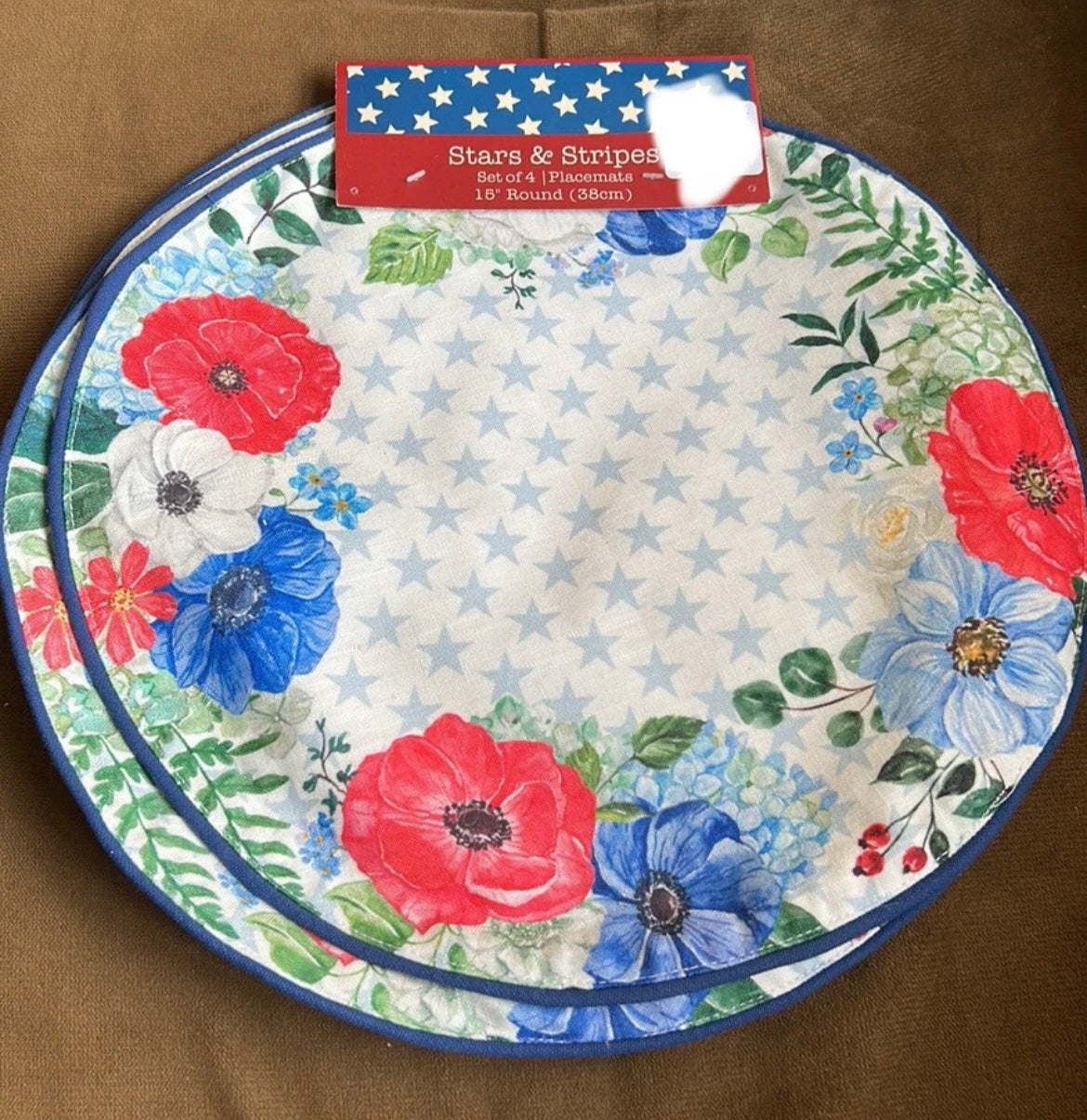 Stars & Stripes Set of 4 Americana Floral Red White blue Placemats New