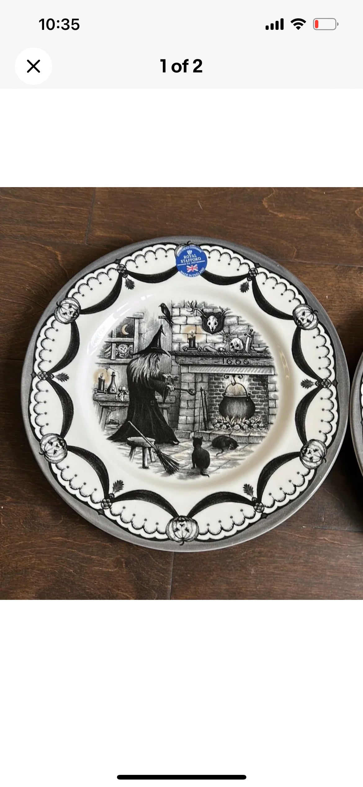 Set of 2 Royal Stafford Witch By Fireplace Black Cat Halloween Dinner Plates