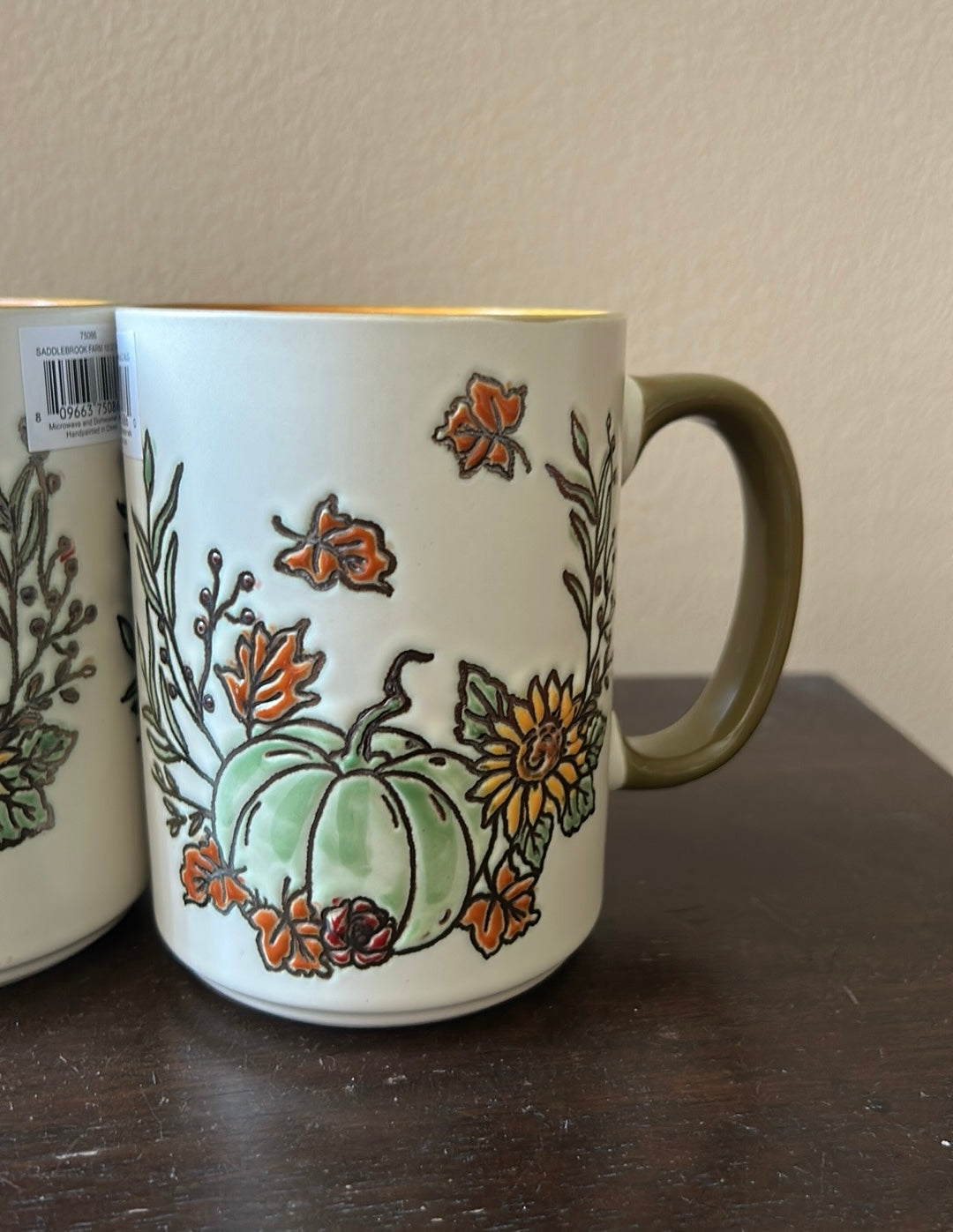 Eli & Ana Fall Thanksgiving Pumpkin Floral Ceramic Mugs/Cups Set of 3 18 Oz