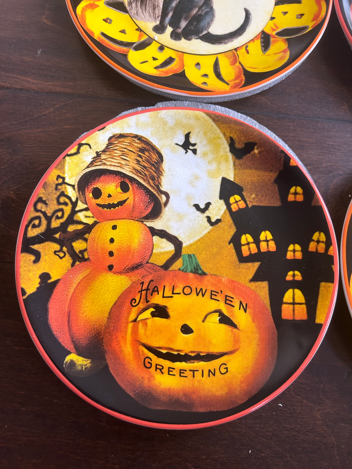 Mr Halloween Set Of 4 Salad Plates New Black Cat Broom Jackolantern